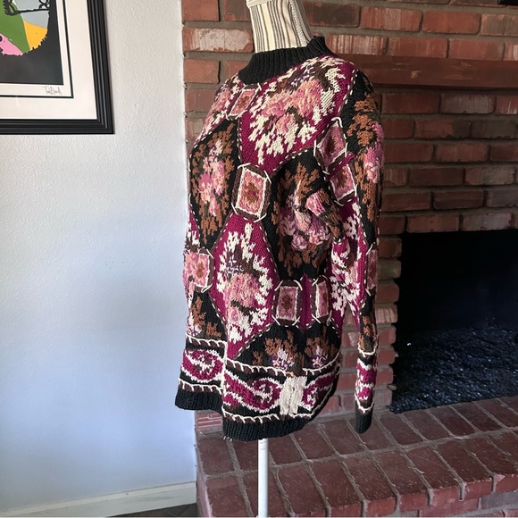 VTG Express Tricot Floral Knit Sweater Sz L - Picture 4 of 7